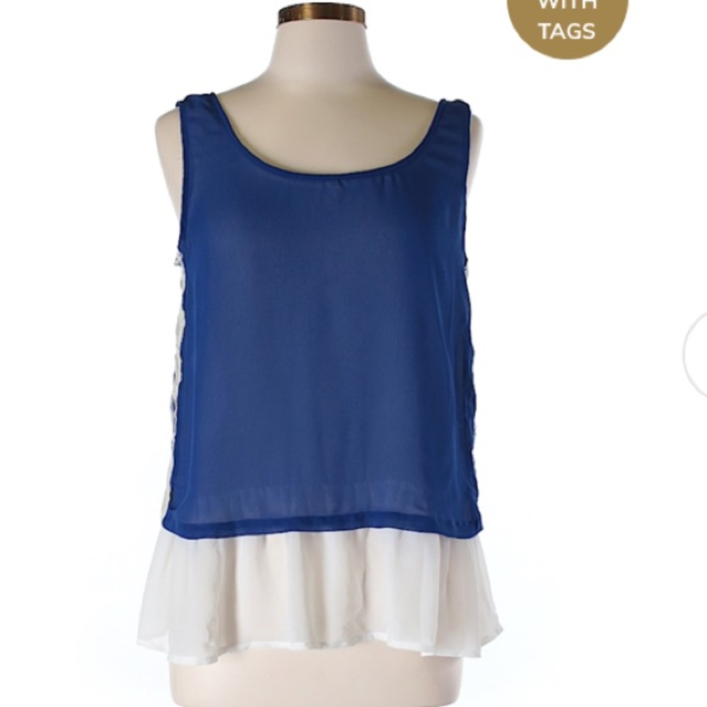 NWOT loose sheer layered peplum tanktop with lace